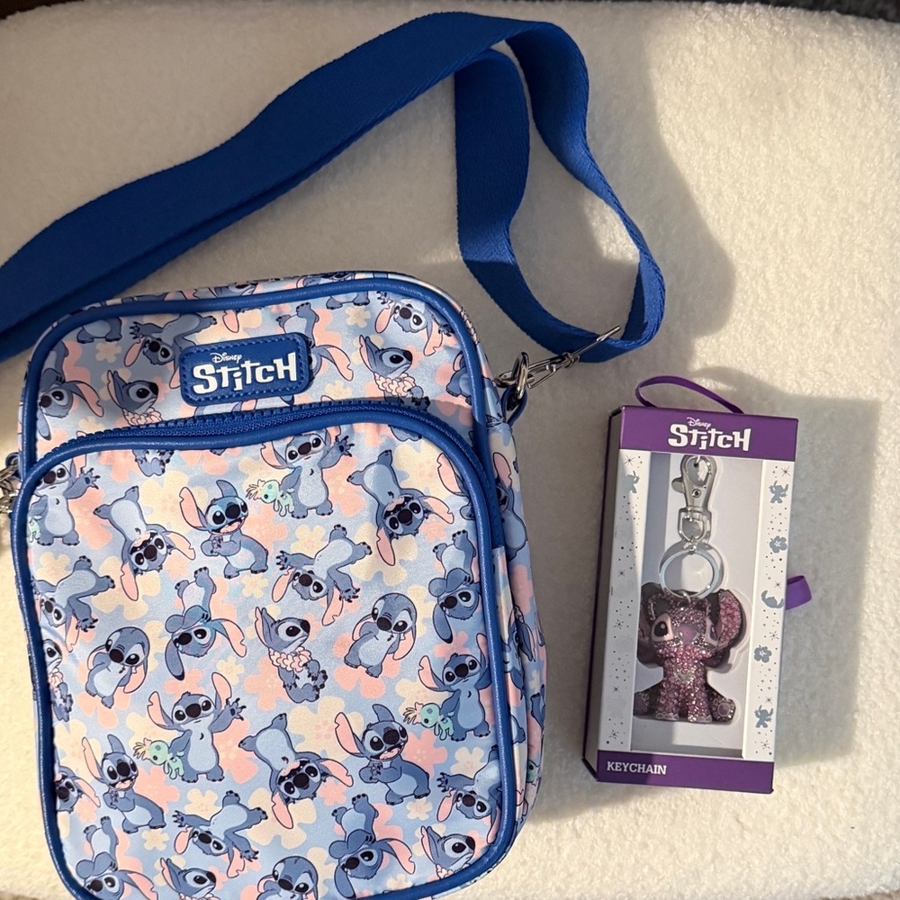 Disney Stitch Blue and Pink Kids Bag with Keychain
